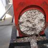 Compressed plaster comes out of the plaster compactor